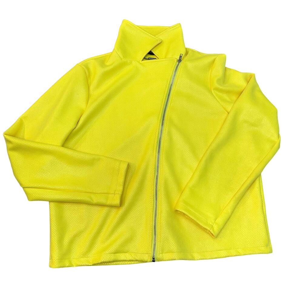 Pretty Little Thing Yellow Zip Up Wax Faux Snakeskin Asymmetrical Zipper Jacket